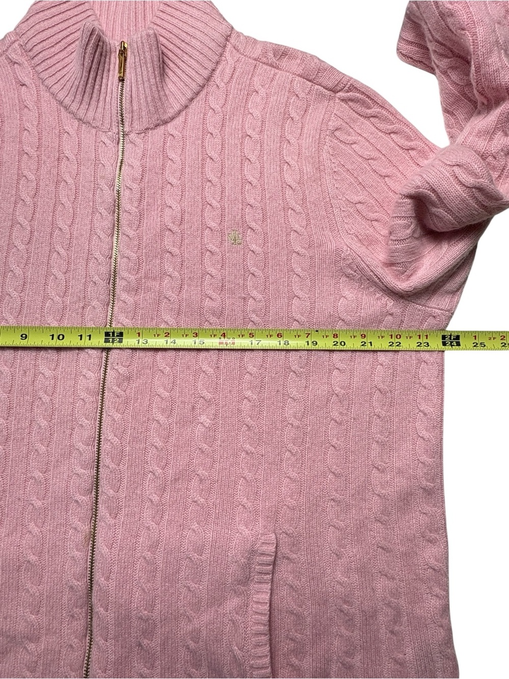 Lauren Ralph Lauren Cashmere Cable Knit Full Zip Sweater Cardigan Pink 3X FLAWS - Picture 6 of 10